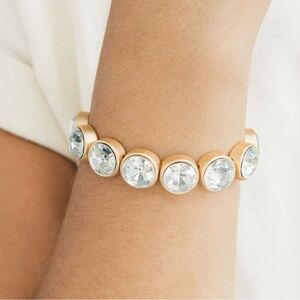 Plunder Design Britta Elegant Gold Tone Crystal Elastic Cuff Women's Bracelet